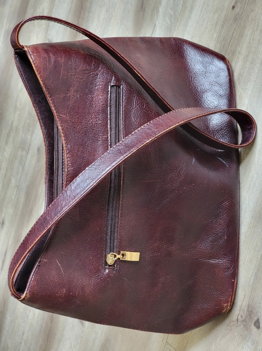 Vintage Feet First Oxblood Genuine Leather Shoulder Bag